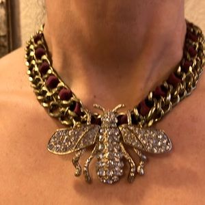Large Bee rhinestone statement necklace.Boho, fashion sparkly.